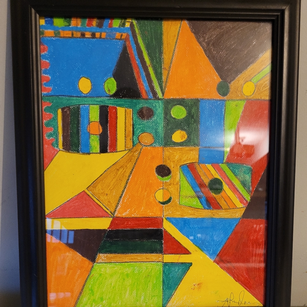 Original abstract paintings in watercolor pencils 11"x14 framed by Art Worth